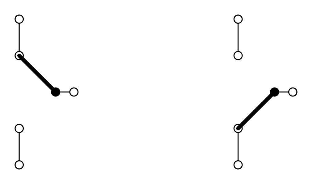 The switches on your breadboard header have three terminals. Moving the position of the lever changes which terminal the center terminal connects to. The left and right of the figure show the two possible states of the switch.