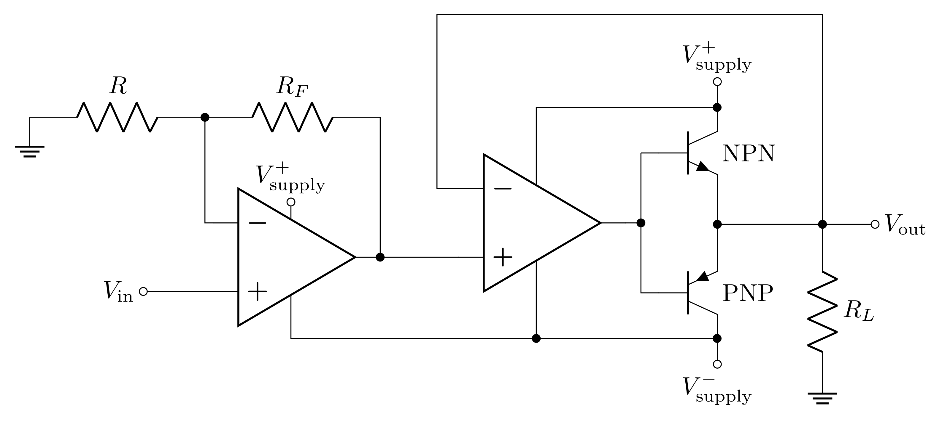 A non-inverting amplifier with an output stage.