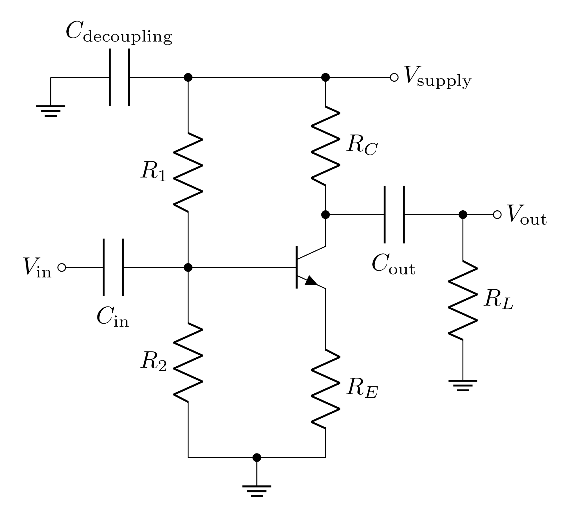 The coupling capacitor C_\text{out} passes the v_\text{out} while blocking V_Q