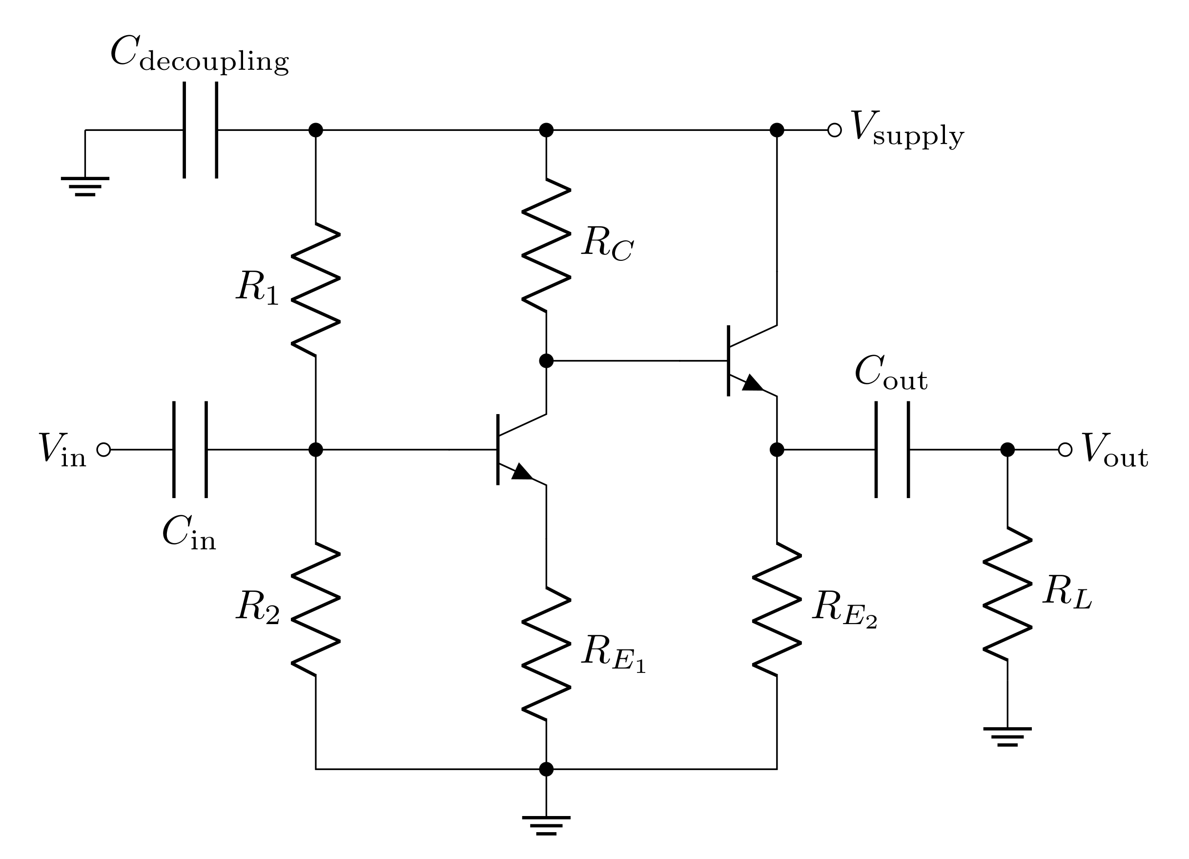 A two stage amplifier. The gain is set by the common emitter amplifier (first stage), and the output impedance is improved by the emitter follower (second stage).