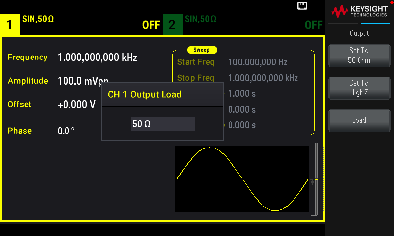 Figure 22: Keysight EDU33212A Output Selection