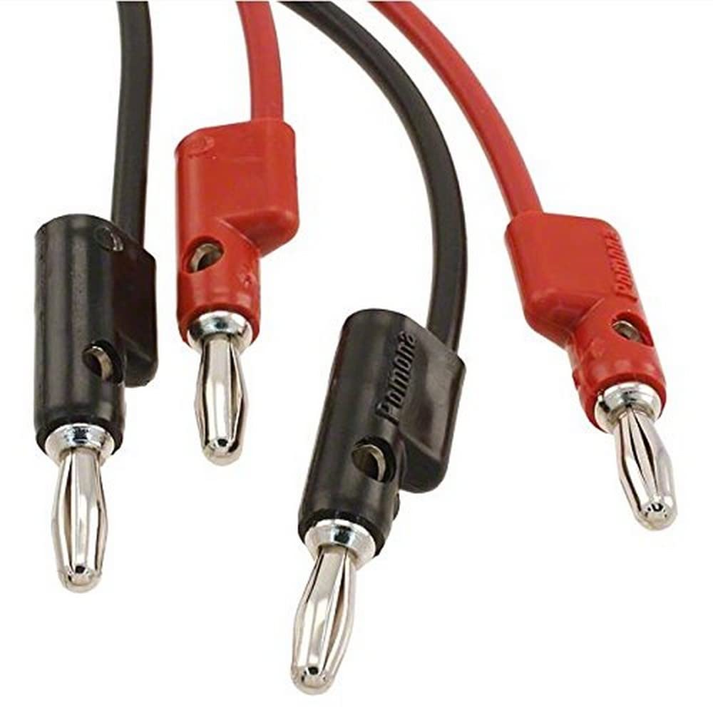 Figure 1: Banana cables - wires with banana connectors at the end. The power supply and DMM have banana sockets to make connections to.