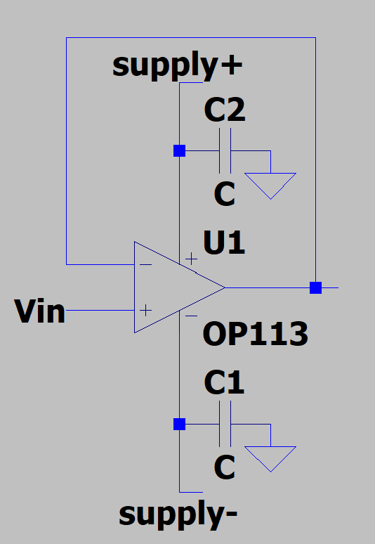 Figure 11: This shows the op-amp with decoupling capacitors