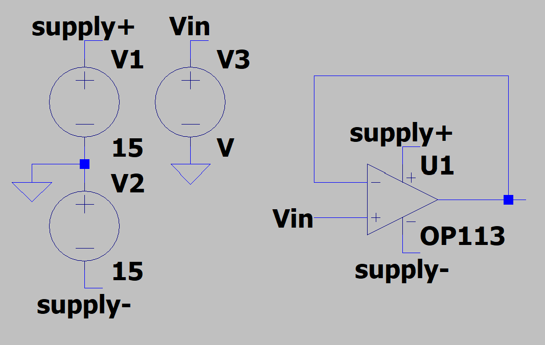 Figure 9: Voltage follower in LTSpice