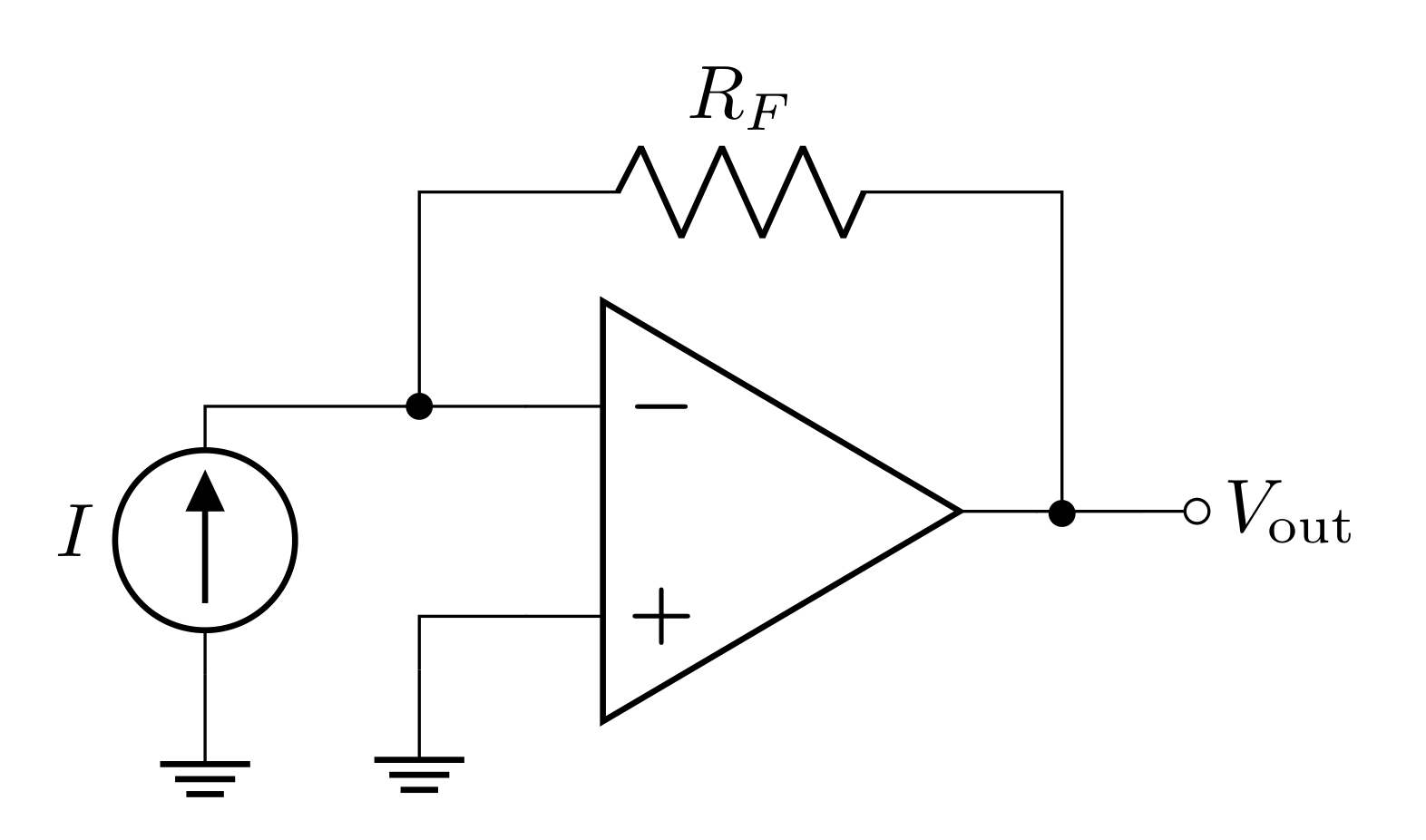 Figure 5: Transimpedance amplifier (the arrow in the circle is a current source).