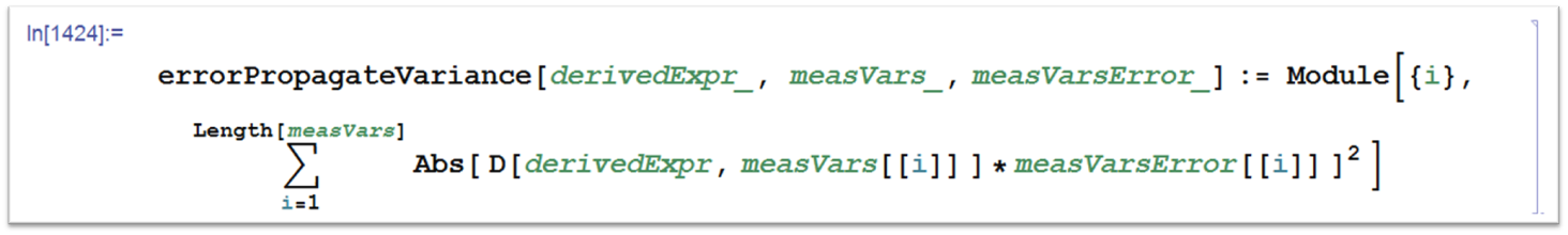 Figure 1: Example of Mathematica code for error propagation.